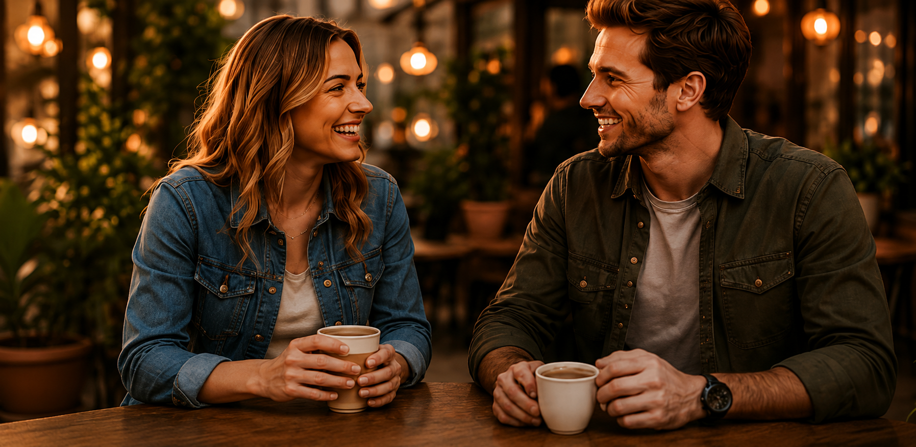 Zwei Singles lernen sich bei einem gemeinsamen Kaffee kennen