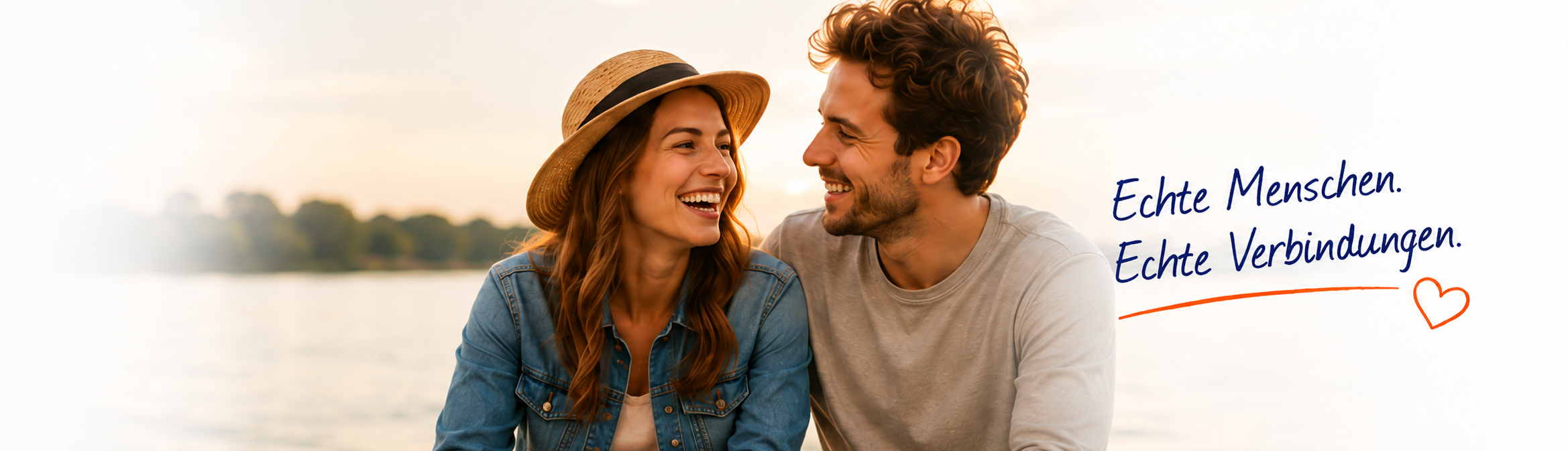 Zwei Menschen lachen miteinander; daneben steht: Echte Menschen. Echte Verbindungen.